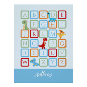 Dinosaur Alphabet blue monogram  Poster
