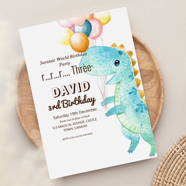  Dinosaur and Ballons Birthday Party Invitation (Creator Uploaded)