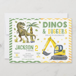 Dinosaur and Construction Birthday Invitation