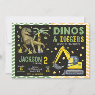 Dinosaur and Construction Birthday Invitation