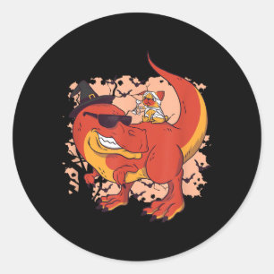 Dinosaur And Dog - Funny Halloween Classic Round Sticker