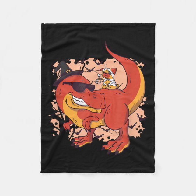 Dinosaur And Dog - Funny Halloween Fleece Blanket (Front)