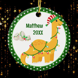 Dinosaur and Eggs Personalized Kids Christmas Ceramic Tree Decoration