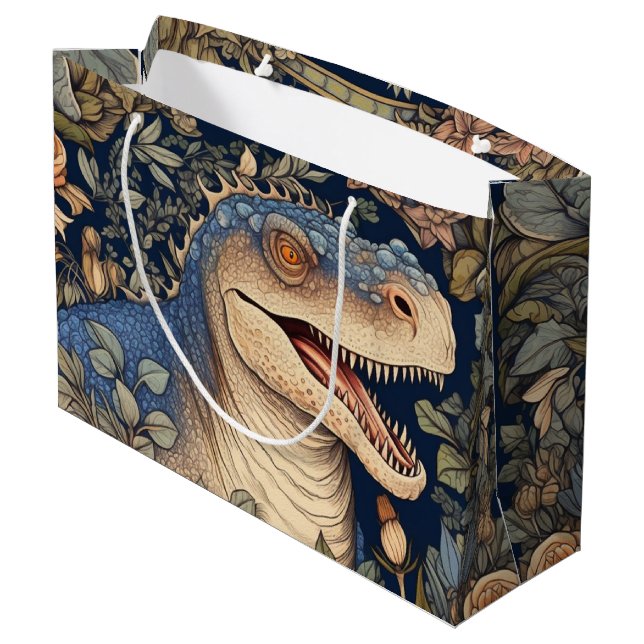 Dinosaur and flowers art nouveau style large gift bag (Back Angled)