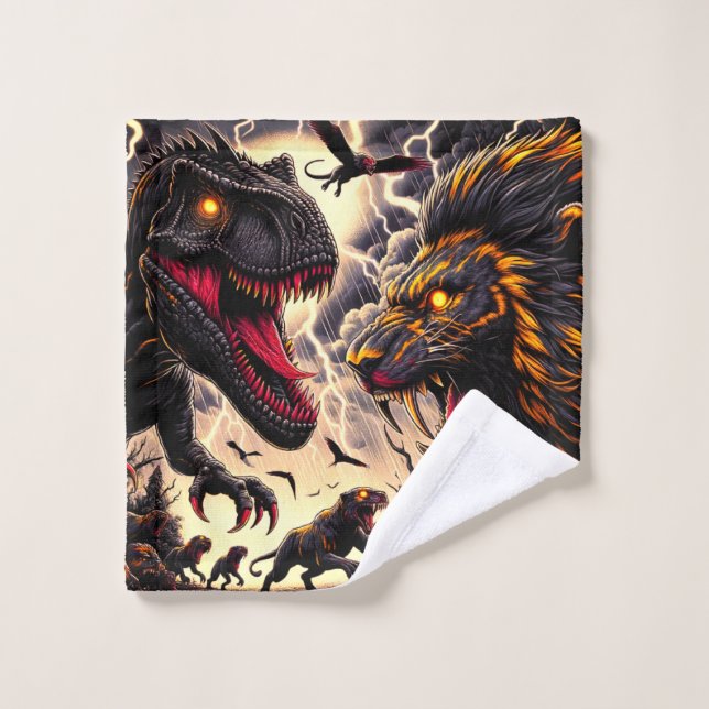 Dinosaur And Lion Wash Cloth (Wash Cloth)