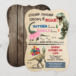 Dinosaur and tutu birthday invitation
