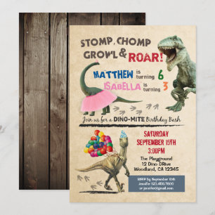 Dinosaur and tutu birthday invitation