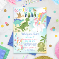 Dinosaur and Unicorn Invitation Boy Girl