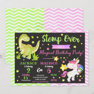 Dinosaur and Unicorn Joint Birthday Invitation