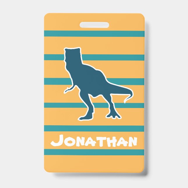 Dinosaur angry t-rex cartoon custom name ID badge (Front)