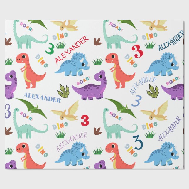 Dinosaur Animal Dino birthday party Personalised  Wrapping Paper (Seam)