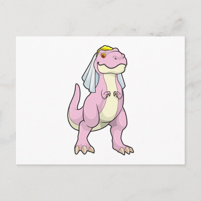 Dinosaur as Bride at Wedding with Veil Postcard (Front)