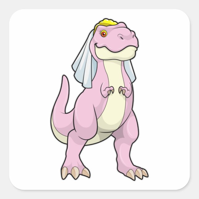 Dinosaur as Bride at Wedding with Veil Square Sticker (Front)