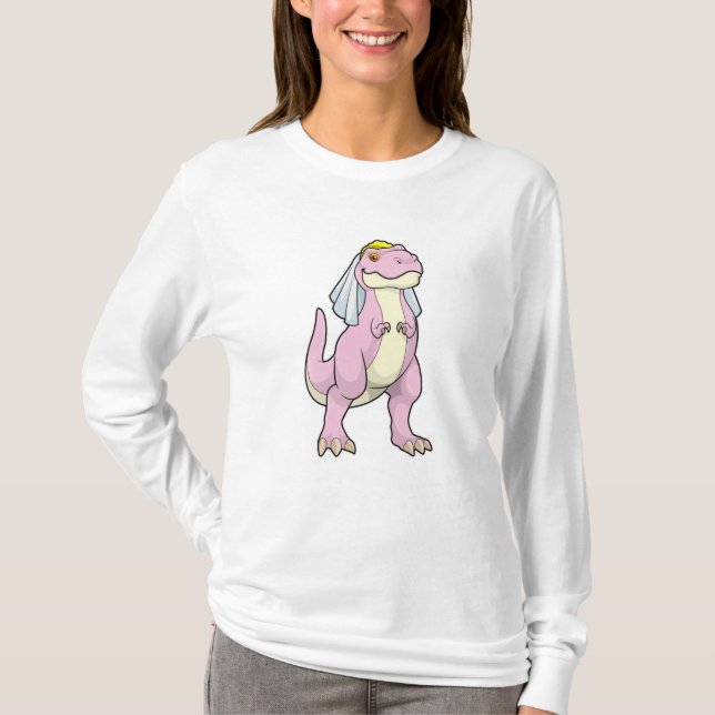 Dinosaur as Bride at Wedding with Veil T-Shirt (Front)