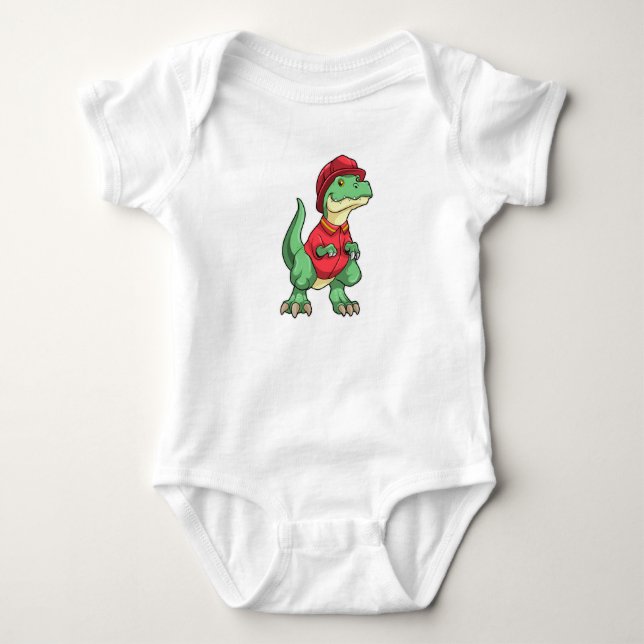 Dinosaur as Firefighter with Fire helmet Baby Bodysuit (Front)