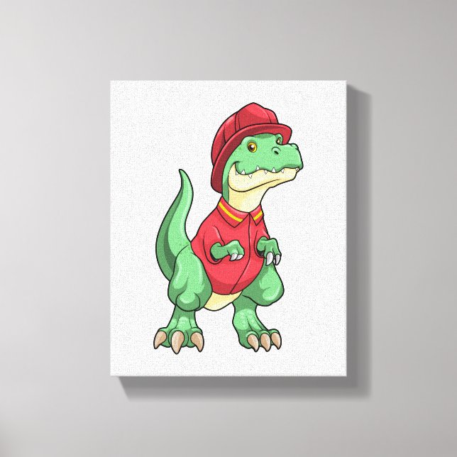 Dinosaur as Firefighter with Fire helmet Canvas Print (Front)