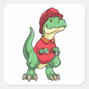 Dinosaur as Firefighter with Fire helmet Square Sticker