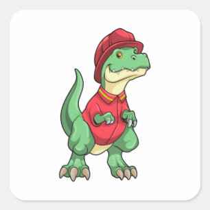 Dinosaur as Firefighter with Fire helmet Square Sticker