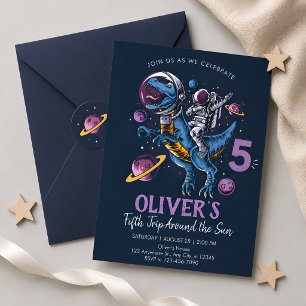 Dinosaur Astronaut 5th Birthday Invitation