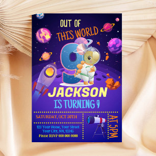 Dinosaur Astronaut 8th Birthday Invitation