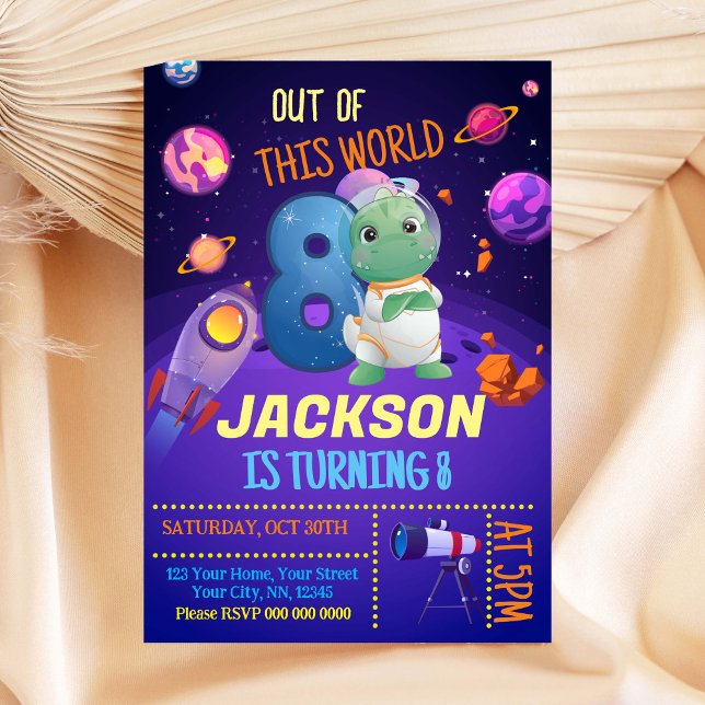 Dinosaur Astronaut 8th Birthday Invitation (Creator Uploaded)
