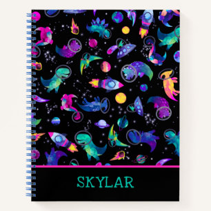 Dinosaur Astronauts Watercolor Space Personalised Notebook
