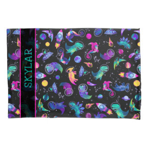Dinosaur Astronauts Watercolor Space Personalised Pillowcase