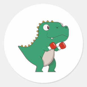 Dinosaur at Boxing with Boxing gloves Classic Round Sticker