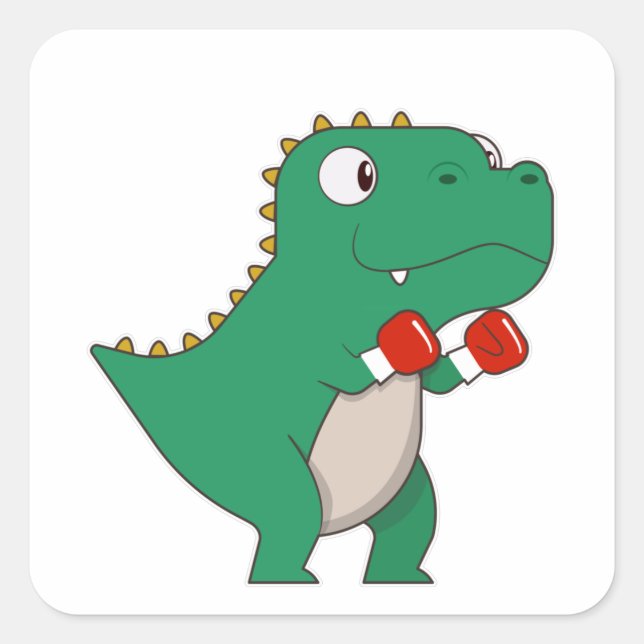 Dinosaur at Boxing with Boxing gloves Square Sticker (Front)