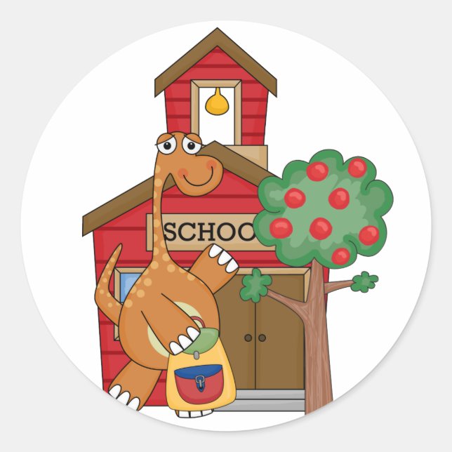 Dinosaur at School t-shirts and Gifts Classic Round Sticker (Front)