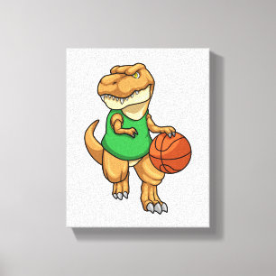 Dinosaur at Sports with Basketball Canvas Print