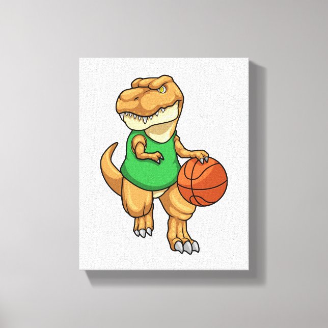 Dinosaur at Sports with Basketball Canvas Print (Front)