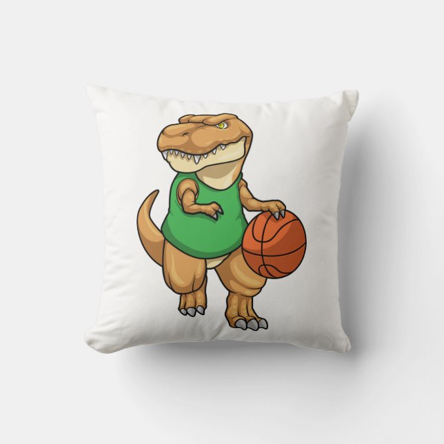 Dinosaur at Sports with Basketball Cushion (Front)