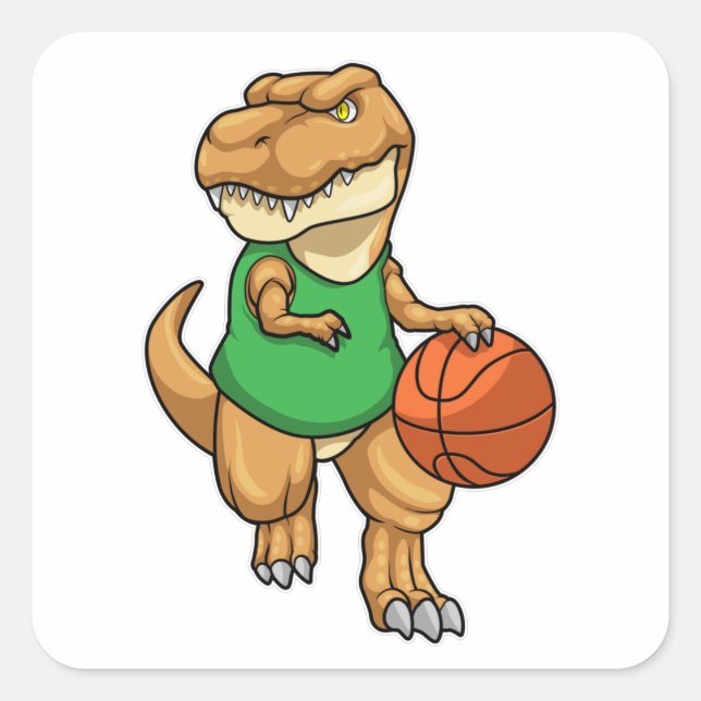 Dinosaur at Sports with Basketball Square Sticker (Front)