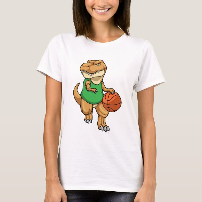 Dinosaur at Sports with Basketball T-Shirt (Front)
