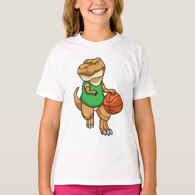 Dinosaur at Sports with Basketball T-Shirt (Front)