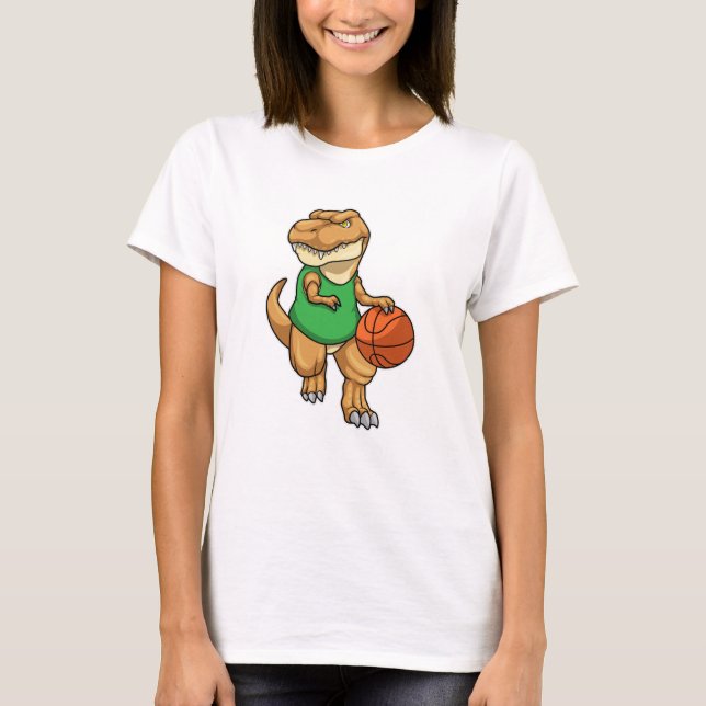Dinosaur at Sports with Basketball T-Shirt (Front)