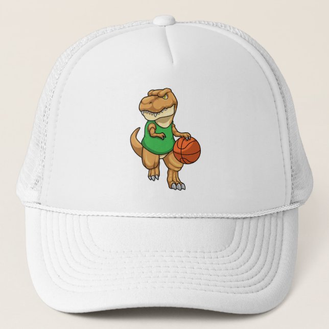 Dinosaur at Sports with Basketball Trucker Hat (Front)