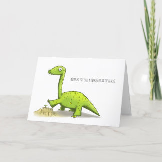 Dinosaur at the Beach Birthday Card
