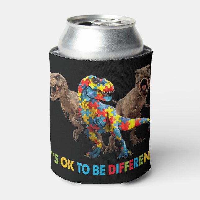 Dinosaur Autism Awareness design features a dinosa Can Cooler (Can Front)