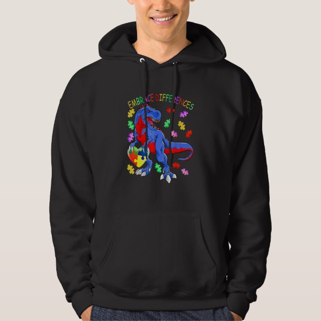 Dinosaur Autism Awareness Embrace Differences Puzz Hoodie (Front)