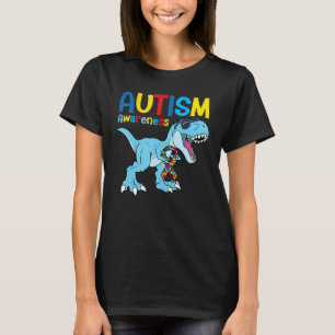 Dinosaur Autism Awareness Month Ribbon Boys Trex T-Shirt