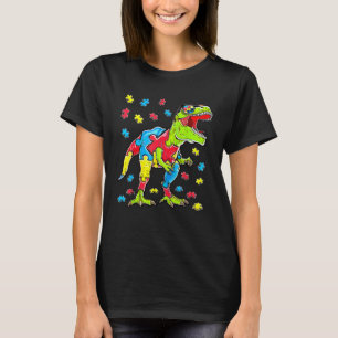 Dinosaur Autism Awareness Puzzle Piece Boys Kids T T-Shirt