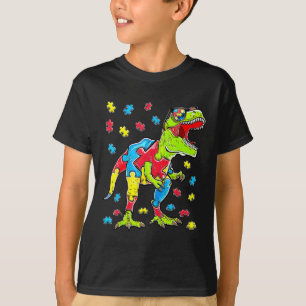 Dinosaur Autism Awareness Puzzle Piece Boys Kids T T-Shirt