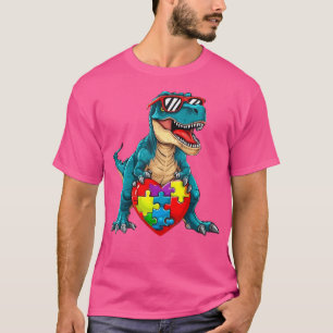 Dinosaur Autism Awareness Puzzle Pieces Boys Kids T-Shirt