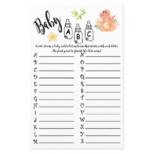 DINOSAUR BABY ABC BABY SHOWER GAME CARD