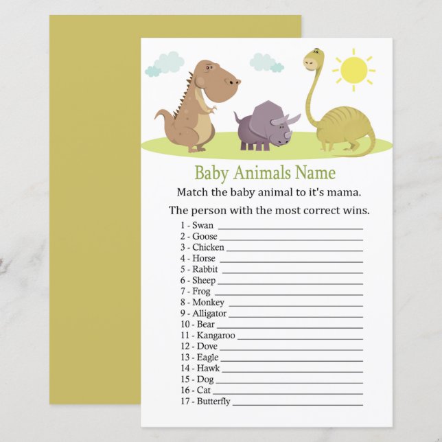 Dinosaur Baby Animals Name Game (Front/Back)