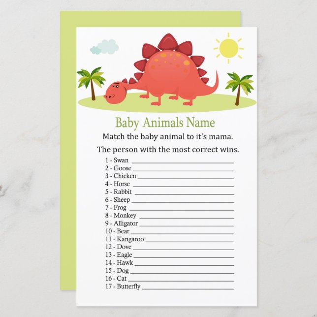 Dinosaur Baby Animals Name Game (Front/Back)