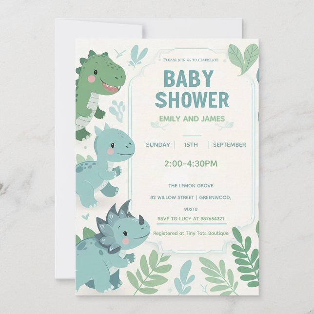 Dinosaur Baby Boy Shower Editable Card for Boys (Front)