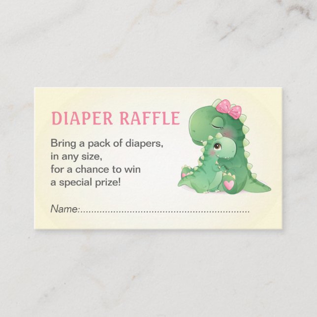 Dinosaur Baby Girl Shower Diaper Raffle Ticket Enclosure Card (Front)